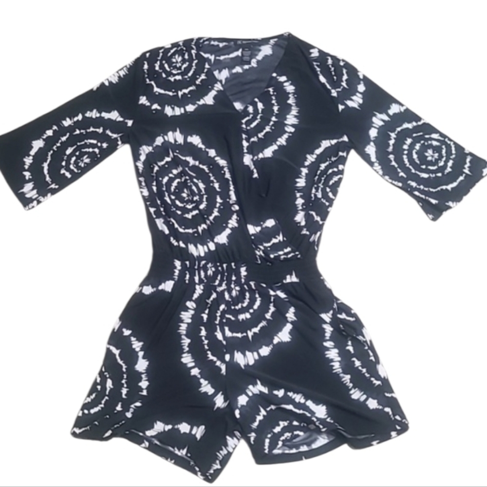 INC Romper Navy White Tye Dye With Crystal Embellishments